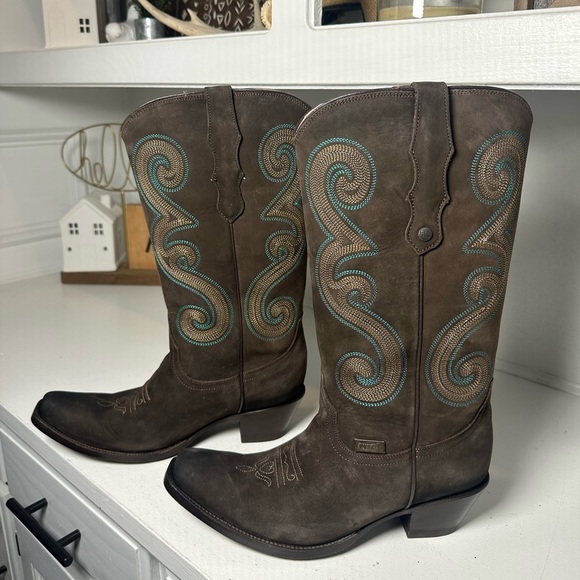 Rudel Shoes - Rudel Women’s Brown Western Cowboy Boots Size 8.5 Embroidered Shaft Suede Mexico